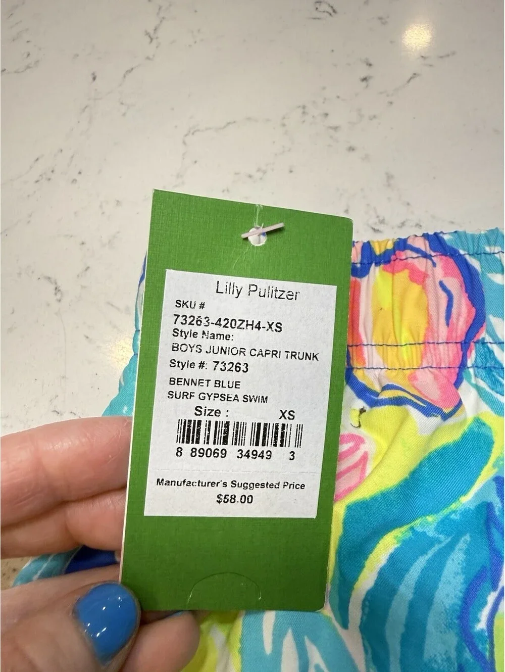Lilly Pulitzer Boys Junior Capri Swim Trunks Bennet Blue Surf Gypsea Sz XS